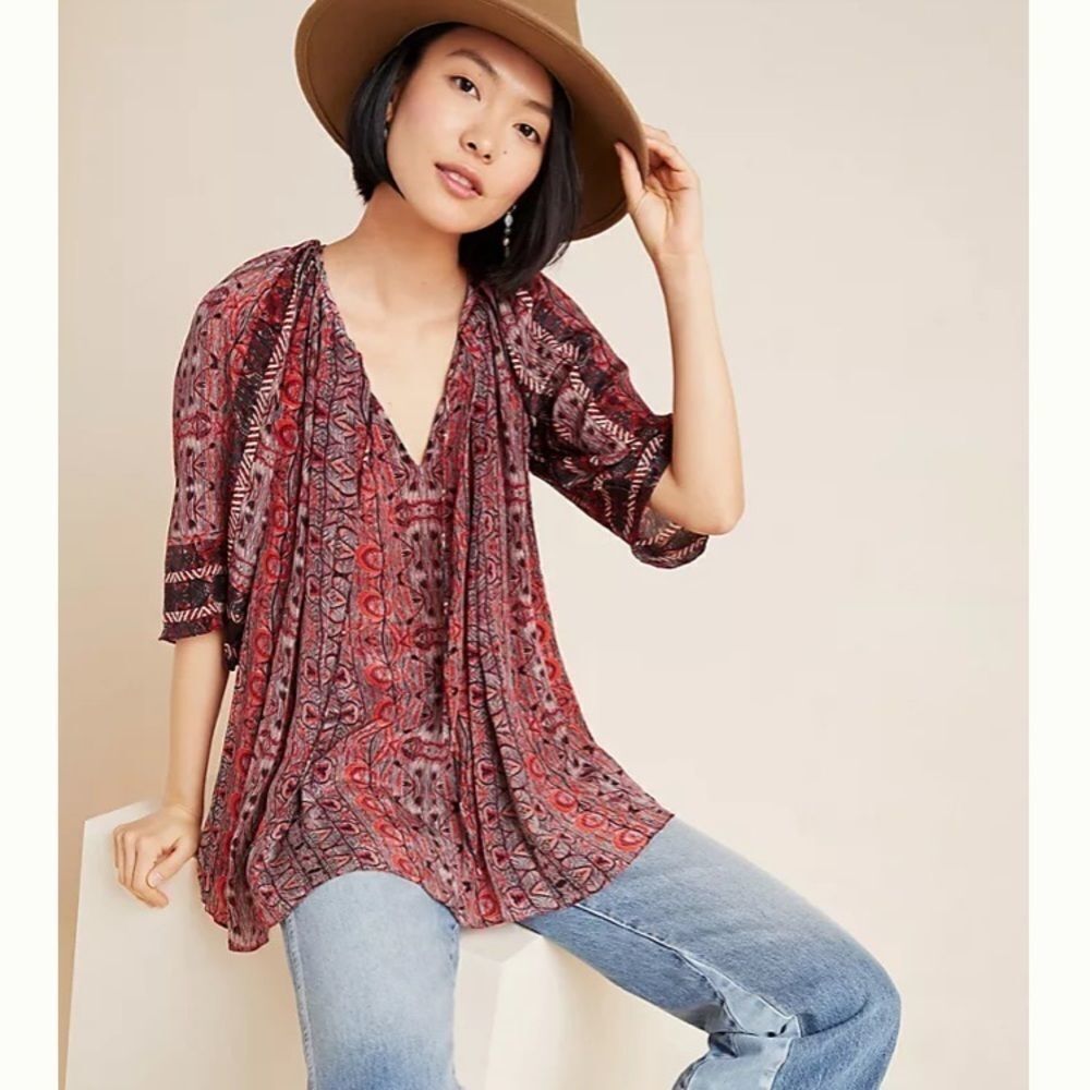 New Anthropologie Bhanuni Aleksa Tunic Blouse Med